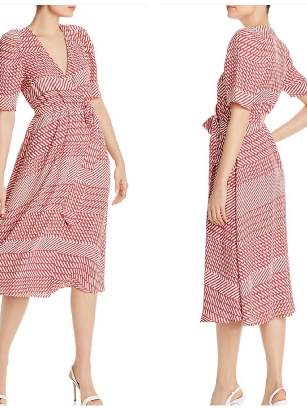 Joie Cata Wrap Dress Aged White and Red